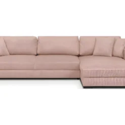 Canapé D'angle à Droite Convertible 5 Places En Velours Côtelé Rose Pâle Avec Coffre De Rangement - Robin