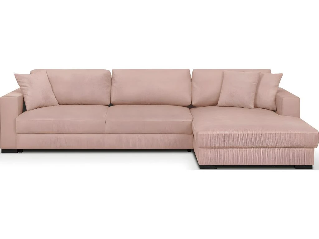 Canapé D'angle à Droite Convertible 5 Places En Velours Côtelé Rose Pâle Avec Coffre De Rangement - Robin 1 Canapé D'angle à Droite Convertible 5 Places En Velours Côtelé Rose Pâle Avec Coffre De Rangement - Robin