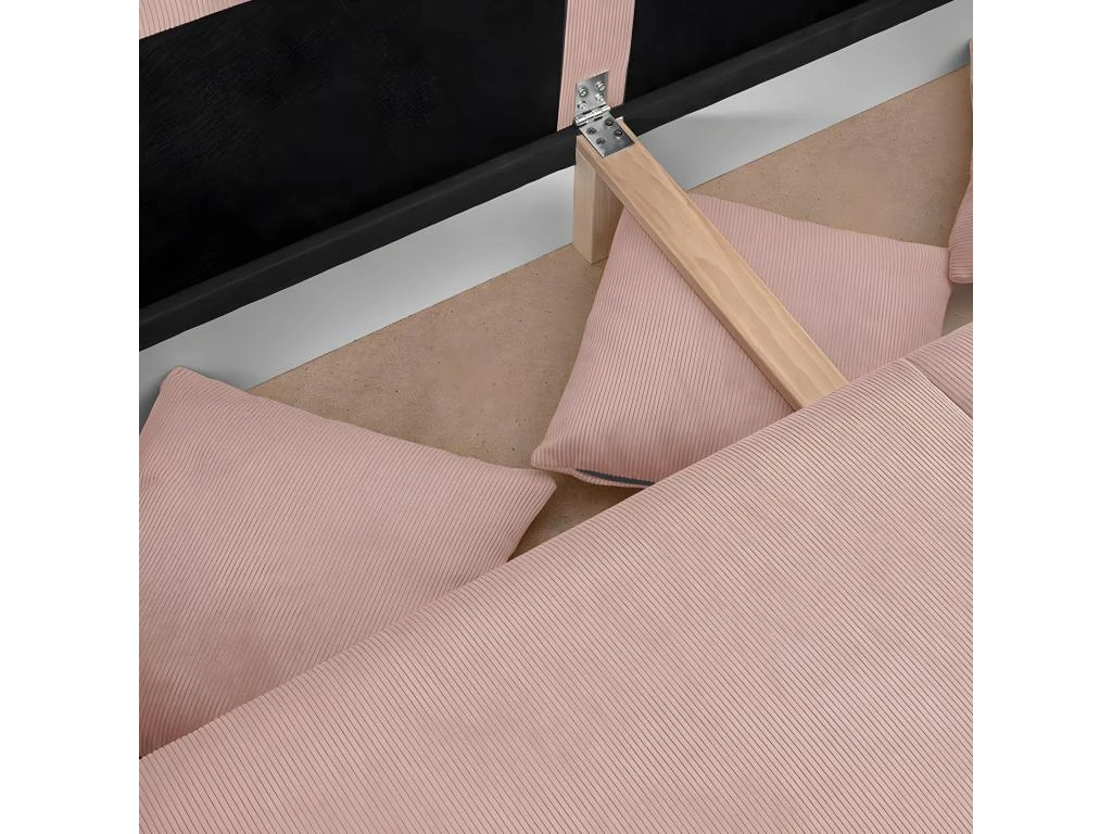 Canapé D'angle à Droite Convertible 5 Places En Velours Côtelé Rose Pâle Avec Coffre De Rangement - Robin 5 Canapé D'angle à Droite Convertible 5 Places En Velours Côtelé Rose Pâle Avec Coffre De Rangement - Robin – Image 5