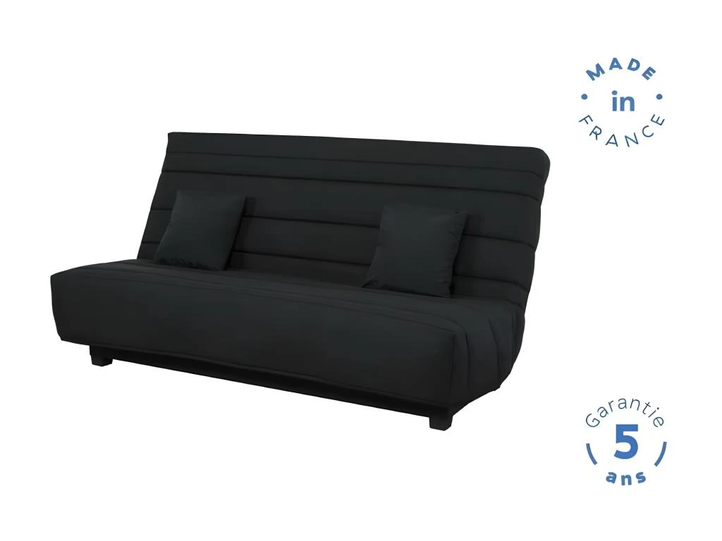 DUNLOPILLO Banquette Clic Clac - Tissu Pearl Noir + 2 Coussins Noir - L 194 X P 98 X H 102 Cm - Made In France - ALEX 3 DUNLOPILLO Banquette Clic Clac - Tissu Pearl Noir + 2 Coussins Noir - L 194 X P 98 X H 102 Cm - Made In France - ALEX – Image 3