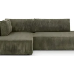 Canapé D'angle à Gauche Convertible 3 Places Avec Coffre En Velours Côtelé Vert Kaki - Barani