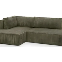 Canapé D'angle à Gauche Convertible 3 Places Avec Coffre En Velours Côtelé Vert Kaki - Barani -Promos Chesteris Boutique canape 12545091