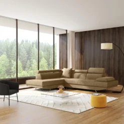 Canapé D'angle XL En Tissu ROMAIN - Beige - Angle Gauche