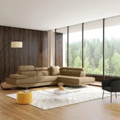 Canapé D'angle XL En Tissu ROMAIN - Beige - Angle Droit