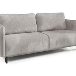 Canapé Convertible 3 Places Avec Coffre Robin Velours Côtelé Blanc Cassé