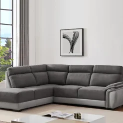 Canapé D'angle Gauche En Tissu Bicolore Anthracite Et Gris Clair YOLANDA