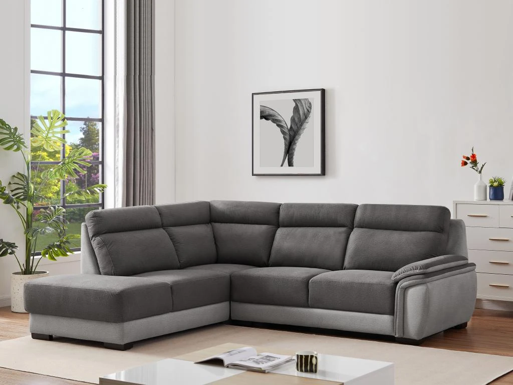 Canapé D'angle Gauche En Tissu Bicolore Anthracite Et Gris Clair YOLANDA 1 Canapé D'angle Gauche En Tissu Bicolore Anthracite Et Gris Clair YOLANDA