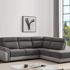 Canapé D'angle Droit En Tissu Bicolore Anthracite Et Gris Clair YOLANDA