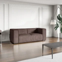 Canapé 3 Places En Velours Côtelé Marron URBINA