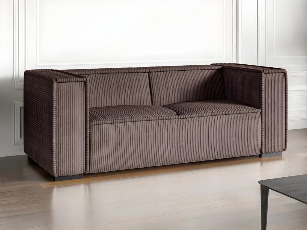 Canapé 3 Places En Velours Côtelé Marron URBINA 7 Canapé 3 Places En Velours Côtelé Marron URBINA – Image 7