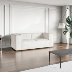 Canapé 3 Places En Velours Côtelé Crème URBINA