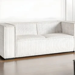 Canapé 3 Places En Velours Côtelé Crème URBINA -Promos Chesteris Boutique canape 12583761