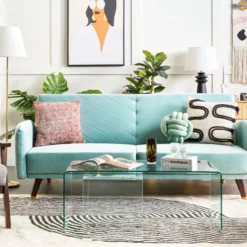 Canapé Convertible 3 Places En Velours Bleu Clair SENJA