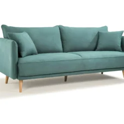 HEXAGONE - DAREN Canapé Fixe 3 Places - Tissu Bleu - L 207 X P 90 X H 88 Cm