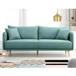 HEXAGONE - DAREN Canapé Fixe 3 Places - Tissu Bleu - L 207 X P 90 X H 88 Cm -Promos Chesteris Boutique canape 12614413