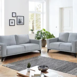 Canapé 2 Places En Velours Gris Clair AZILIS