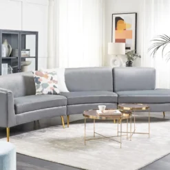 Canapé 4 Places En Velours Gris Clair MOSS