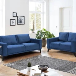Canapés 3 Places Et 2 Places En Velours Bleu Roi AZILIS