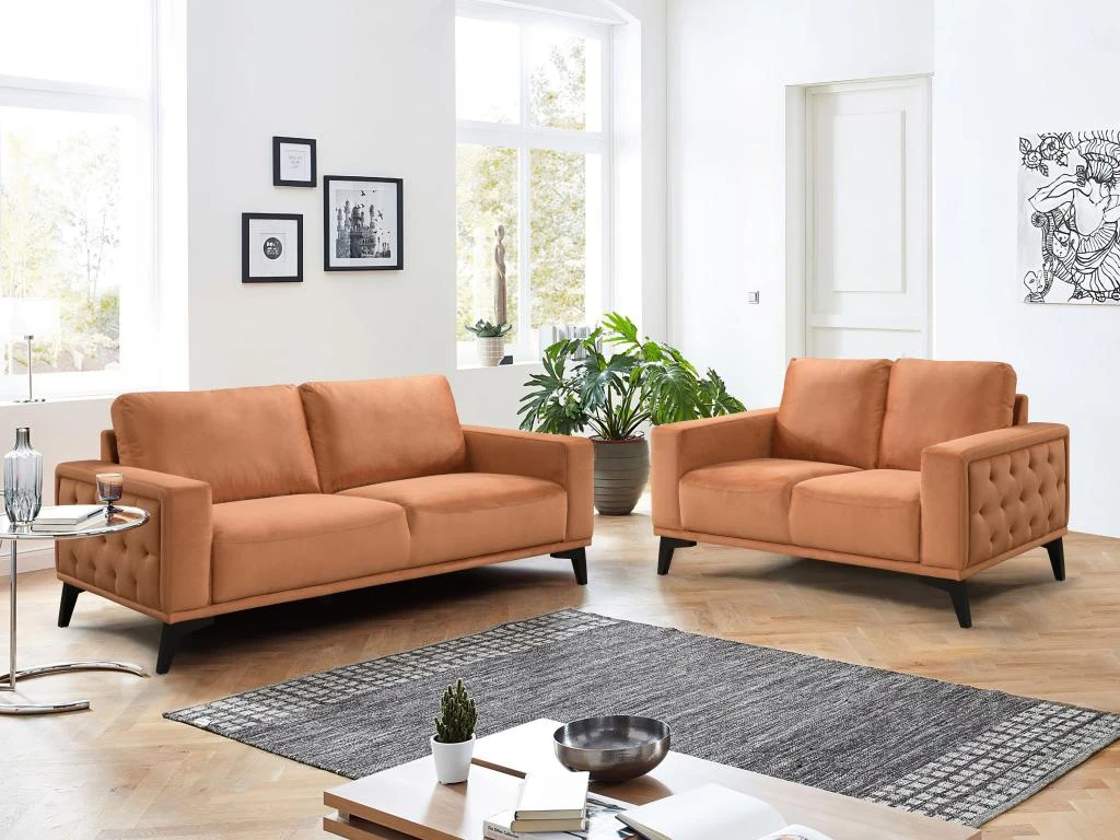 Canapés 3 Places Et 2 Places En Velours Terracotta AZILIS 1 Canapés 3 Places Et 2 Places En Velours Terracotta AZILIS