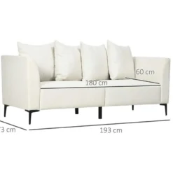 Canapé 3 Places Design Contemporain 4 Coussins Dossiers Piètement Acier Noir Revêtement Aspect Lin Crème -Promos Chesteris Boutique canape 12680481