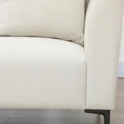 Canapé 3 Places Design Contemporain 4 Coussins Dossiers Piètement Acier Noir Revêtement Aspect Lin Crème -Promos Chesteris Boutique canape 12680483