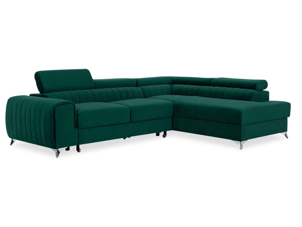 Canapé D'angle Droit Convertible Isaac Velours Vert 2 Canapé D'angle Droit Convertible Isaac Velours Vert – Image 2