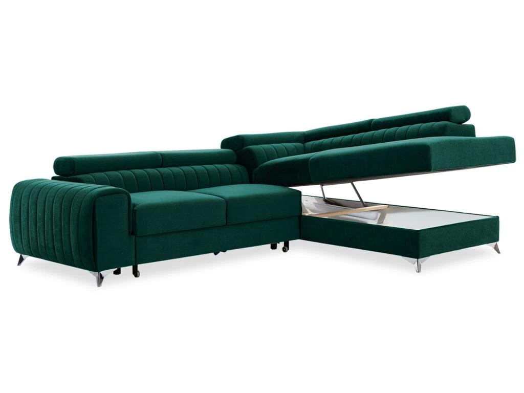 Canapé D'angle Droit Convertible Isaac Velours Vert 3 Canapé D'angle Droit Convertible Isaac Velours Vert – Image 3