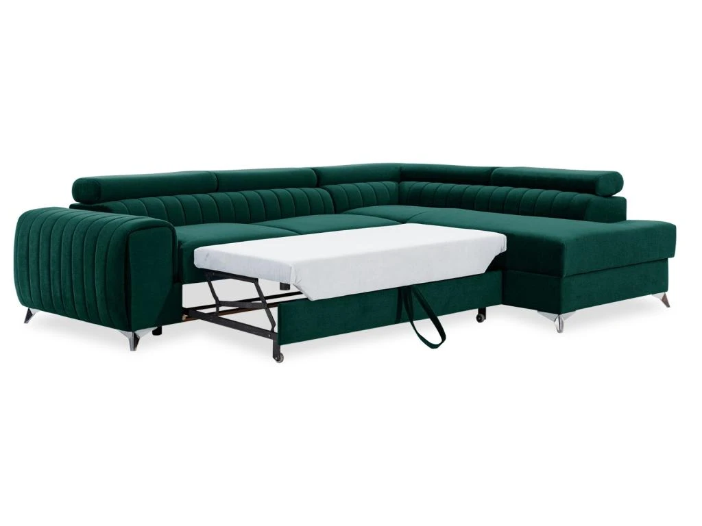 Canapé D'angle Droit Convertible Isaac Velours Vert 4 Canapé D'angle Droit Convertible Isaac Velours Vert – Image 4