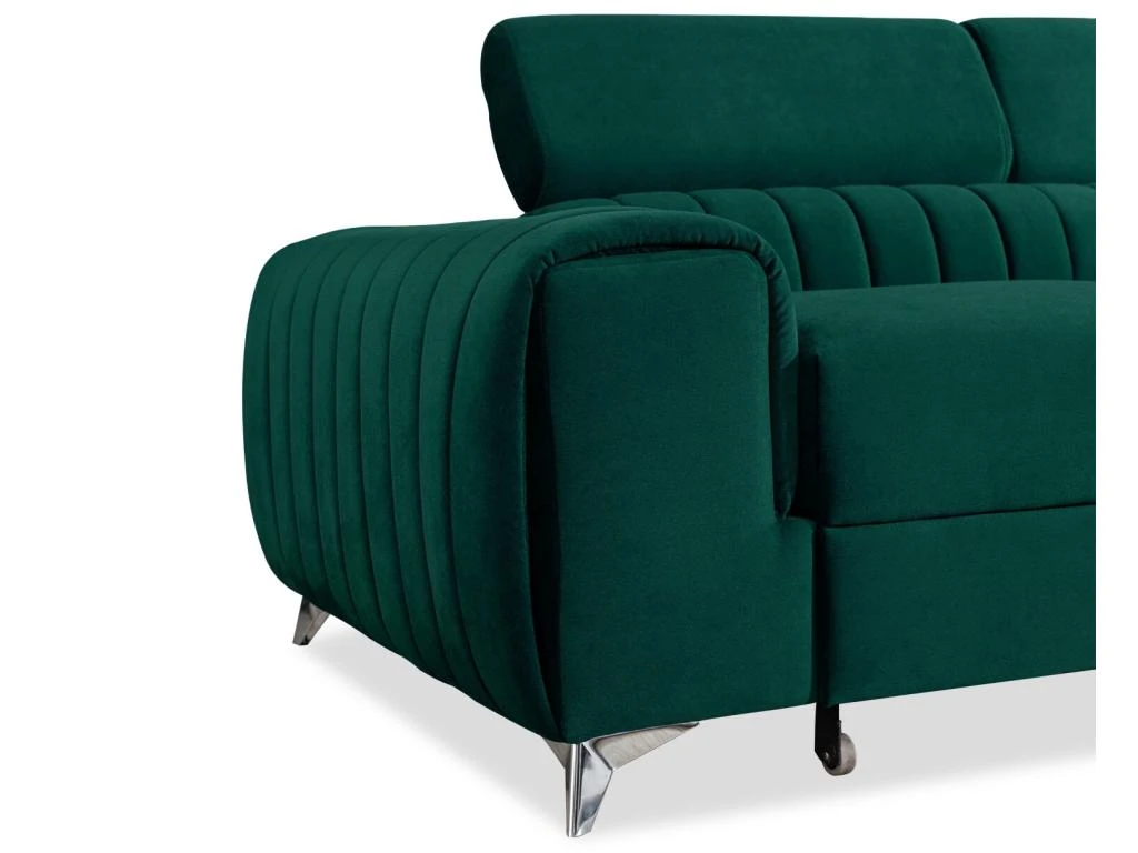 Canapé D'angle Droit Convertible Isaac Velours Vert 5 Canapé D'angle Droit Convertible Isaac Velours Vert – Image 5