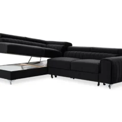 Canapé D'angle Gauche Convertible Isaac Velours Noir -Promos Chesteris Boutique canape 12693573