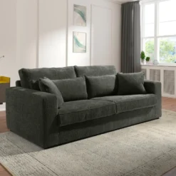 Canapé 3 Places En Tissu Bouclette Gris Anthracite MONDOVI