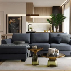 Canapé D'angle Gauche En Tissu Gris Anthracite ELAUNA