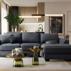 Canapé D'angle Droit En Tissu Gris Anthracite ELAUNA