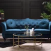 Canapé Chesterfield 3 Places En Velours Bleu SKIEN
