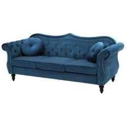 Canapé Chesterfield 3 Places En Velours Bleu SKIEN -Promos Chesteris Boutique canape 12866315