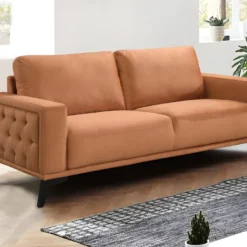 Canapé 3 Places En Velours Terracotta AZILIS 7 Canapé 3 Places En Velours Terracotta AZILIS -Promos Chesteris Boutique canape 12872823