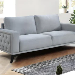 Canapé 3 Places En Velours Gris Clair AZILIS 7 Canapé 3 Places En Velours Gris Clair AZILIS -Promos Chesteris Boutique canape 12872825