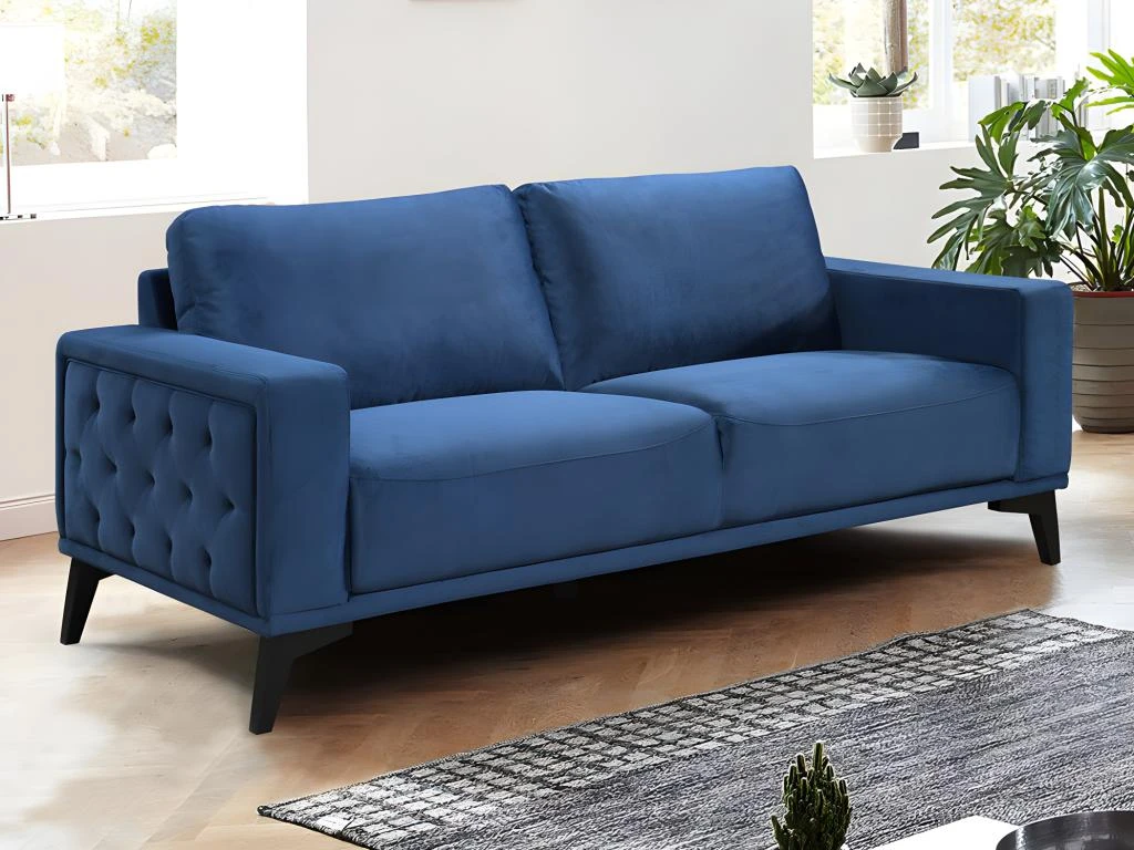 Canapé 3 Places En Velours Bleu Roi AZILIS 4 Canapé 3 Places En Velours Bleu Roi AZILIS – Image 4