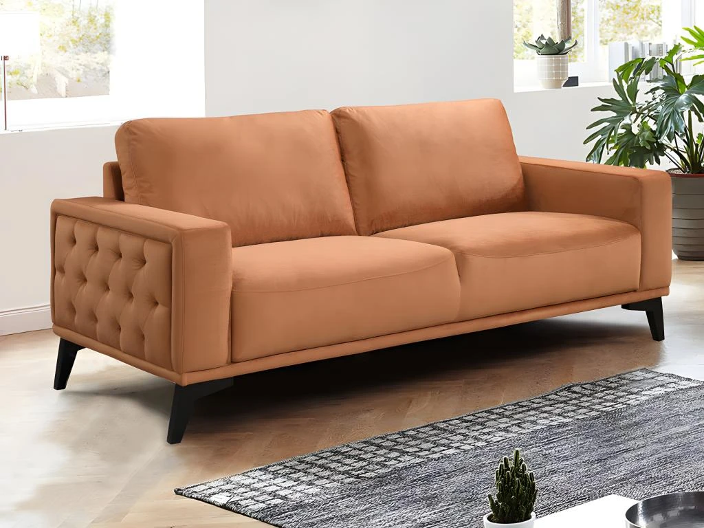 Canapés 3 Places Et 2 Places En Velours Terracotta AZILIS 7 Canapés 3 Places Et 2 Places En Velours Terracotta AZILIS – Image 7