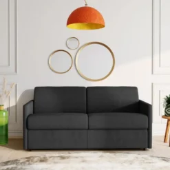 Canapé 4 Places Convertible Express En Tissu CALIFE - Gris - Couchage 160 Cm - Matelas 18 Cm