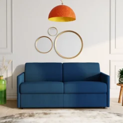 Canapé 4 Places Convertible Express En Tissu CALIFE - Bleu Foncé - Couchage à Lattes Larges 160 Cm - Matelas 14 Cm