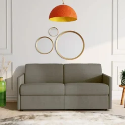 Canapé 4 Places Convertible Express En Tissu CALIFE - Gris Clair - Couchage à Lattes Larges 160 Cm - Matelas 18 Cm