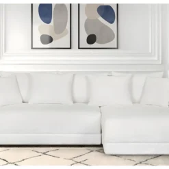 Canapé D'angle Droit 5 Places Convertible Avec Coffre De Rangement En Tissu Bouclettes écru - Giulia