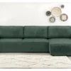Canapé D'angle Convertible Réversible 5 Places Avec Coffre De Rangement En Velours Fines Côtes Vert - Harper