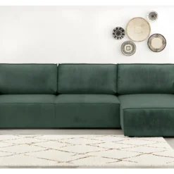 Canapé D'angle Convertible Réversible 5 Places Avec Coffre De Rangement En Velours Fines Côtes Vert - Harper