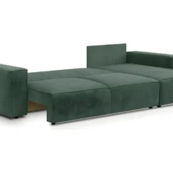 Canapé D'angle Convertible Réversible 5 Places Avec Coffre De Rangement En Velours Fines Côtes Vert - Harper -Promos Chesteris Boutique canape 12952949