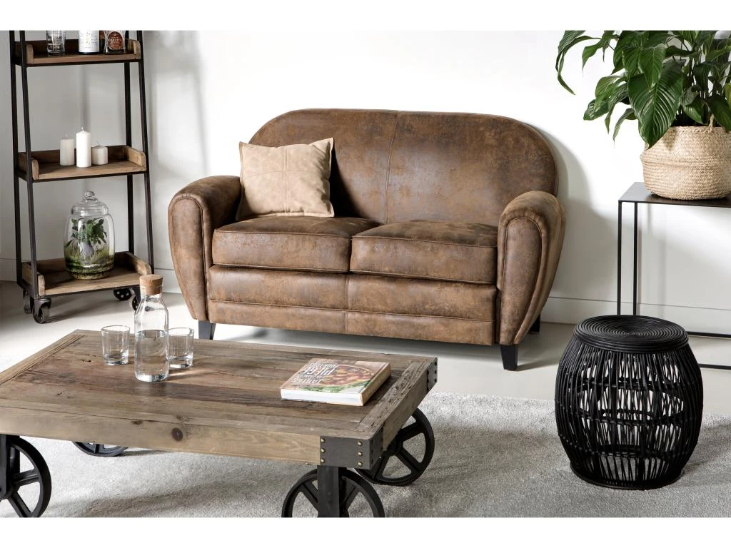 Canapé Club 2 Places Marron Vieilli 2 Canapé Club 2 Places Marron Vieilli – Image 2