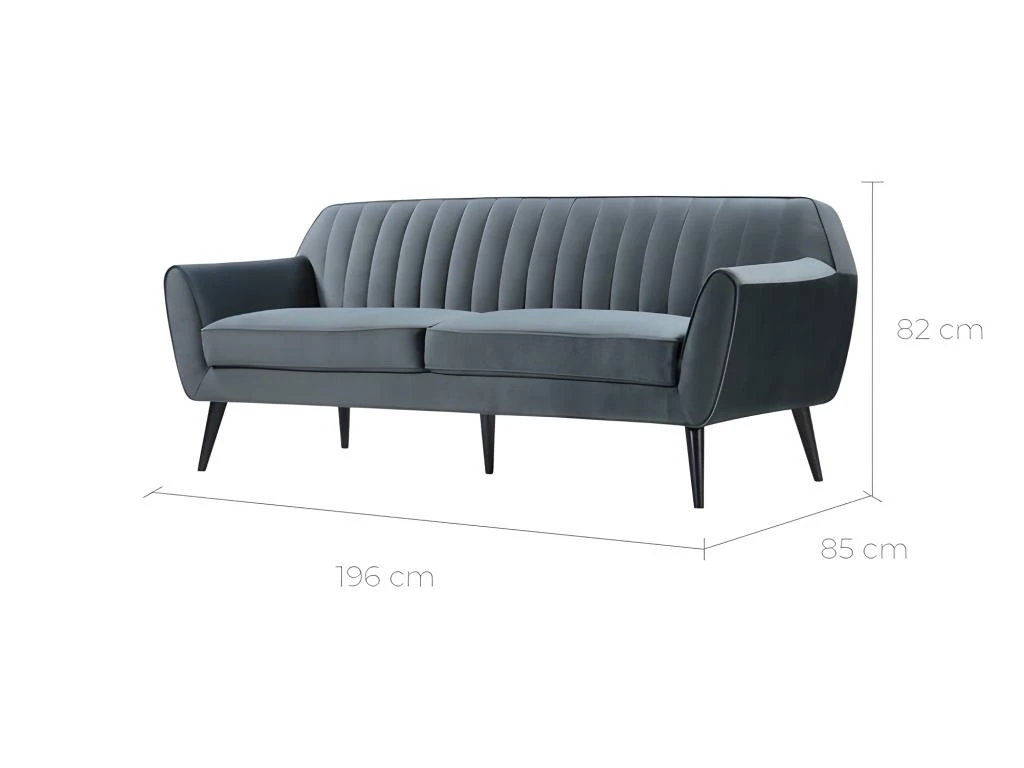 Canapé Monarque 3 Places En Velours Gris 2 Canapé Monarque 3 Places En Velours Gris – Image 2