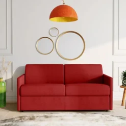 Canapé 4 Places Convertible Express En Tissu CALIFE - Rouge - Couchage 160 Cm - Matelas 22 Cm