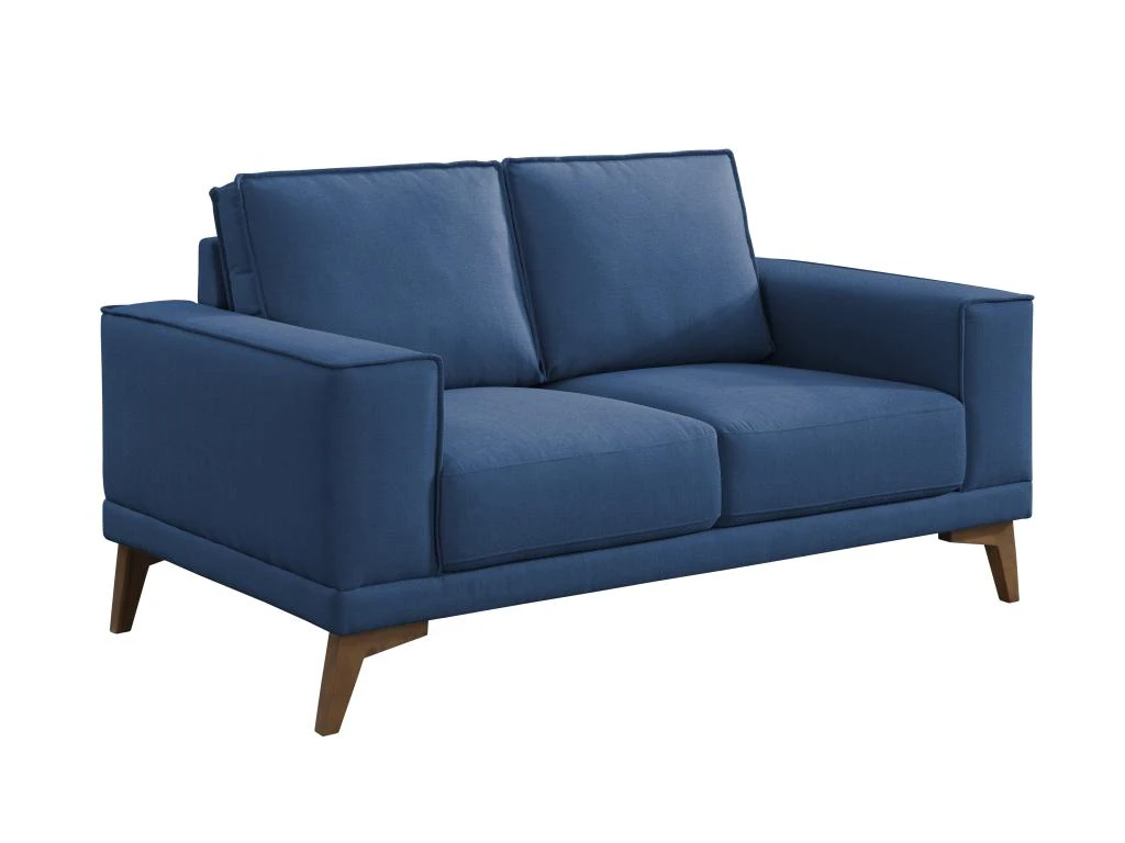 Canapé 2 Places En Tissu Bleu Nuit Avec Pieds En Bois MOSSEA 2 Canapé 2 Places En Tissu Bleu Nuit Avec Pieds En Bois MOSSEA – Image 2